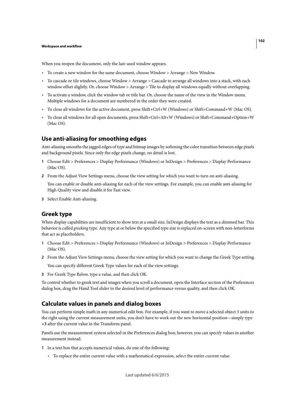 Use anti-aliasing for smoothing edges, Greek type, Calculate values in panels and dialog boxes | Adobe InDesign CC 2015 User Manual | Page 107 / 643