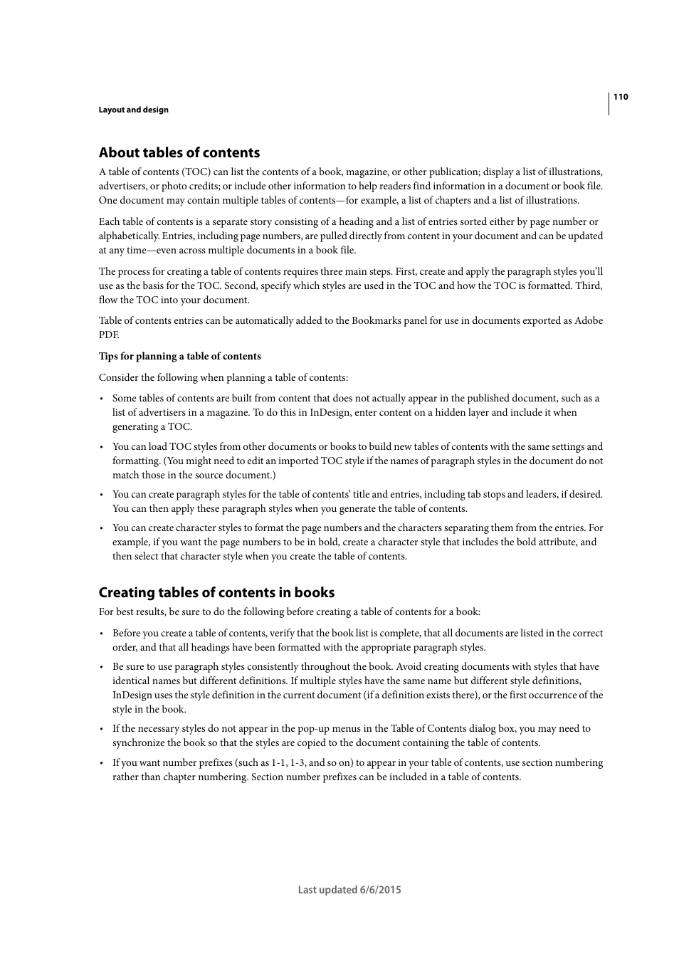 About tables of contents, Creating tables of contents in books | Adobe InDesign CC 2015 User Manual | Page 115 / 643