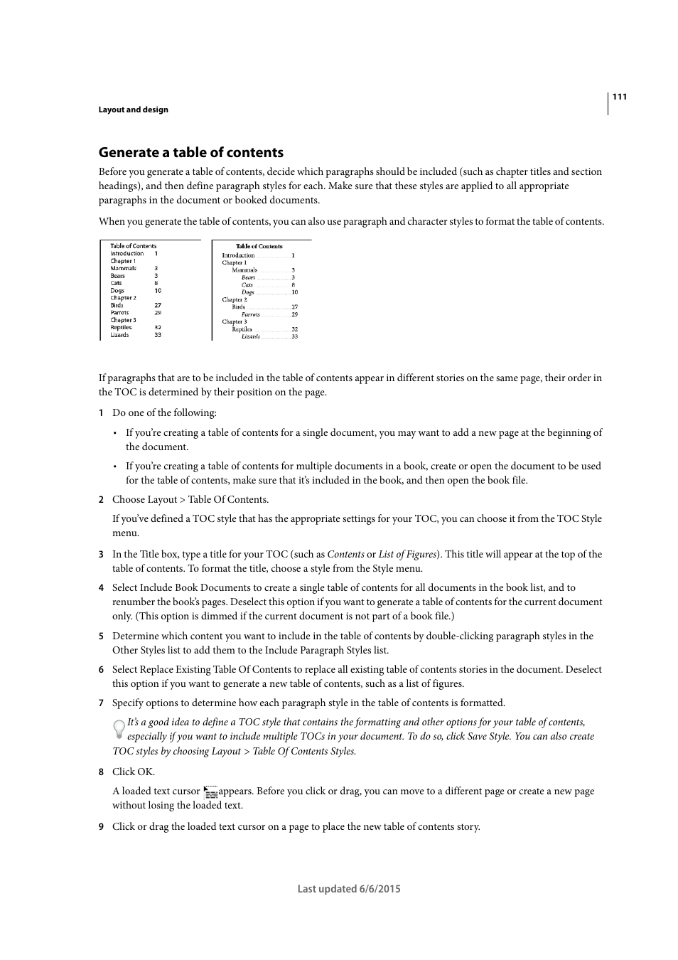Generate a table of contents | Adobe InDesign CC 2015 User Manual | Page 116 / 643