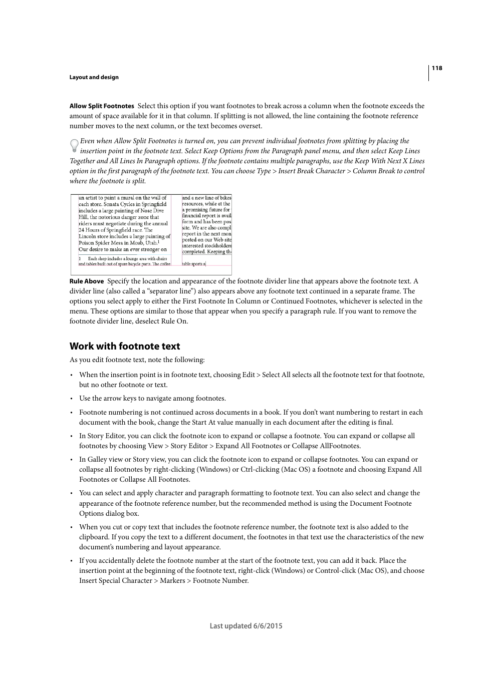 Work with footnote text | Adobe InDesign CC 2015 User Manual | Page 123 / 643