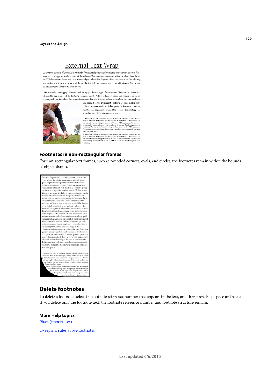 Footnotes in non-rectangular frames, Delete footnotes | Adobe InDesign CC 2015 User Manual | Page 125 / 643