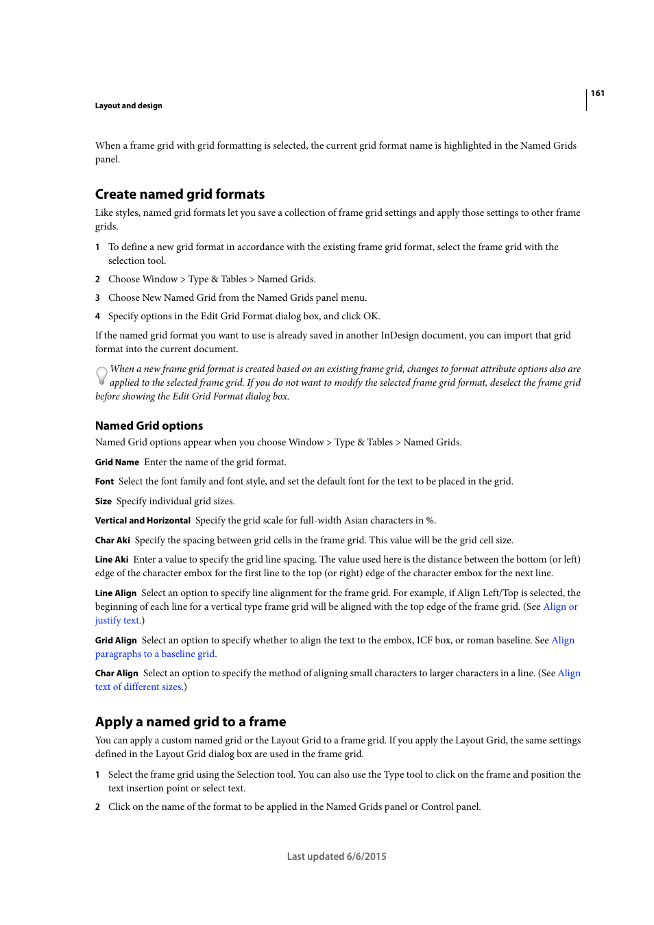 Create named grid formats, Named grid options, Apply a named grid to a frame | Adobe InDesign CC 2015 User Manual | Page 166 / 643