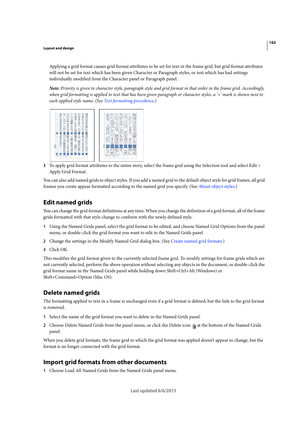 Edit named grids, Delete named grids, Import grid formats from other documents | Adobe InDesign CC 2015 User Manual | Page 167 / 643