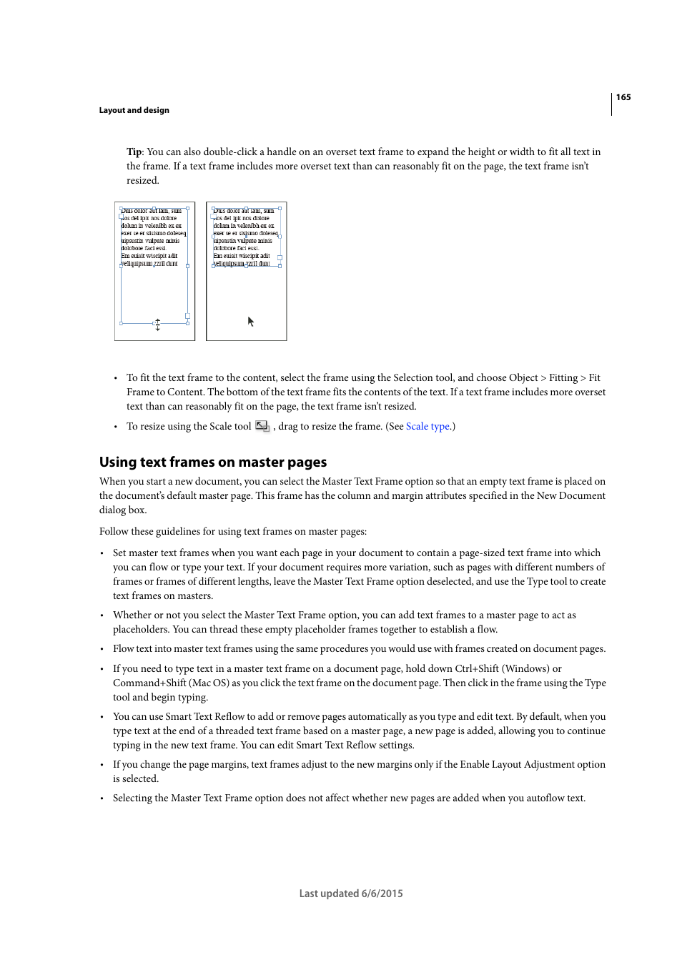 Using text, Using text frames on master pages | Adobe InDesign CC 2015 User Manual | Page 170 / 643