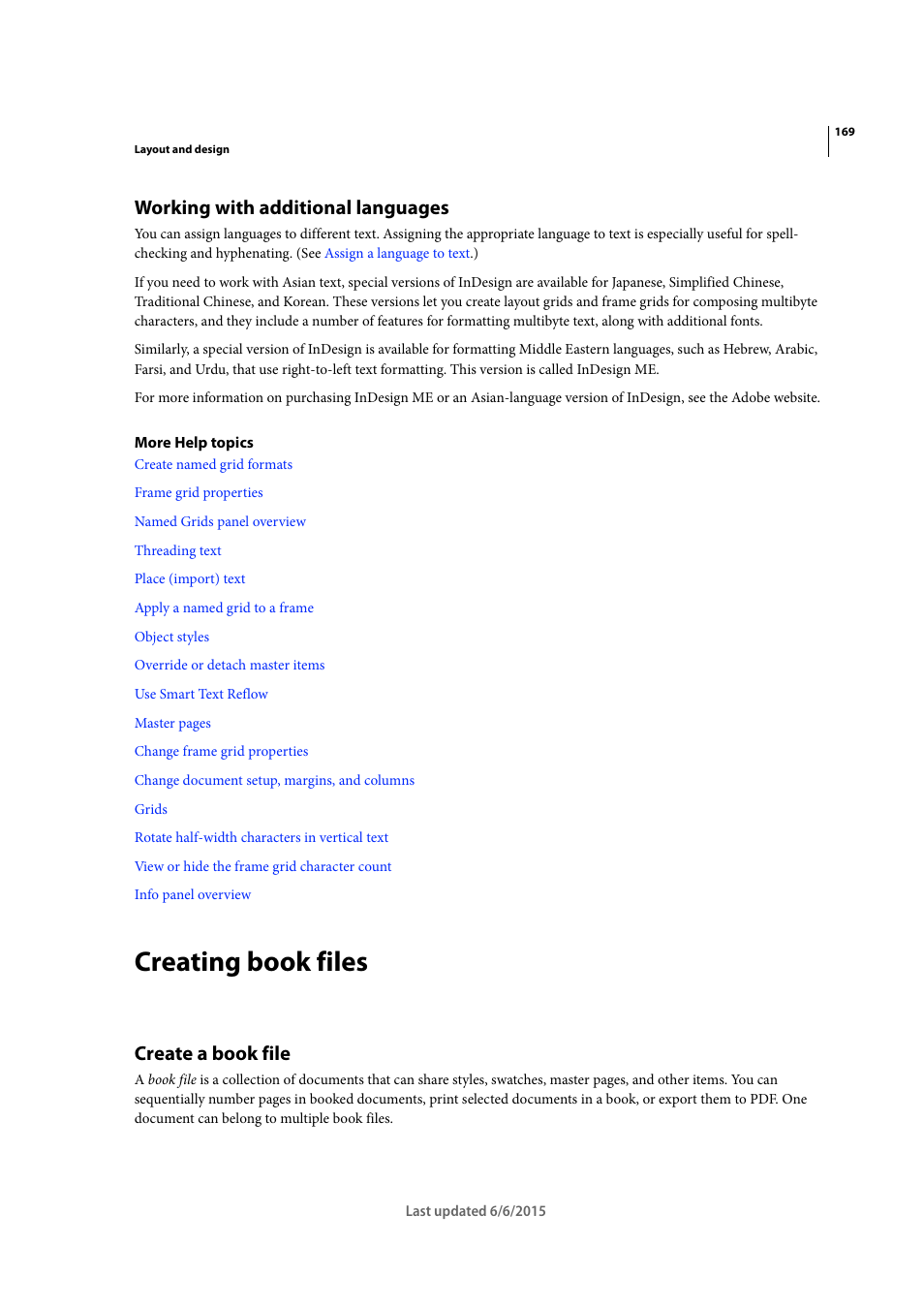 Working with additional languages, Creating book files, Create a book file | Adobe InDesign CC 2015 User Manual | Page 174 / 643