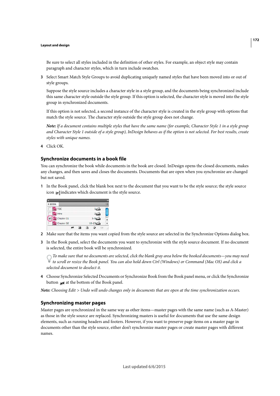 Synchronize documents in a book file | Adobe InDesign CC 2015 User Manual | Page 177 / 643