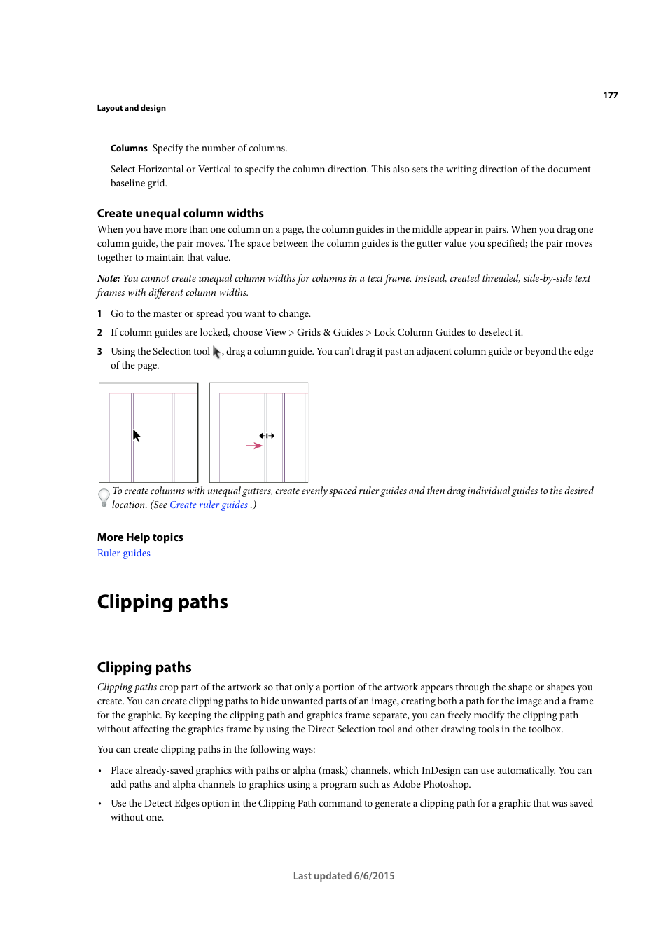 Create unequal column widths, Clipping paths | Adobe InDesign CC 2015 User Manual | Page 182 / 643