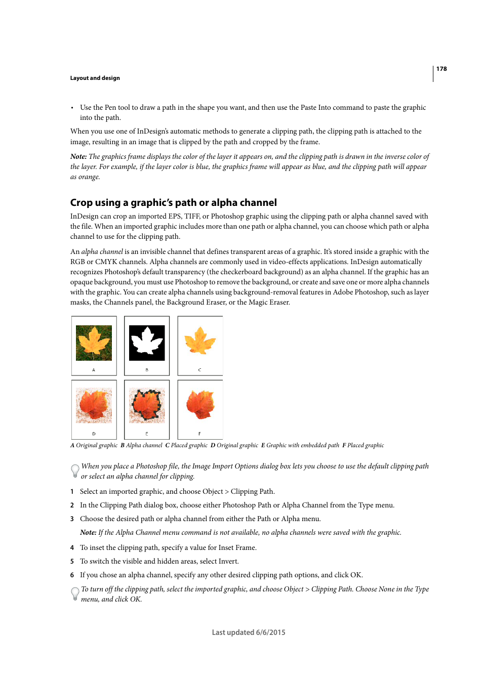 Crop using a graphic’s path or alpha channel | Adobe InDesign CC 2015 User Manual | Page 183 / 643