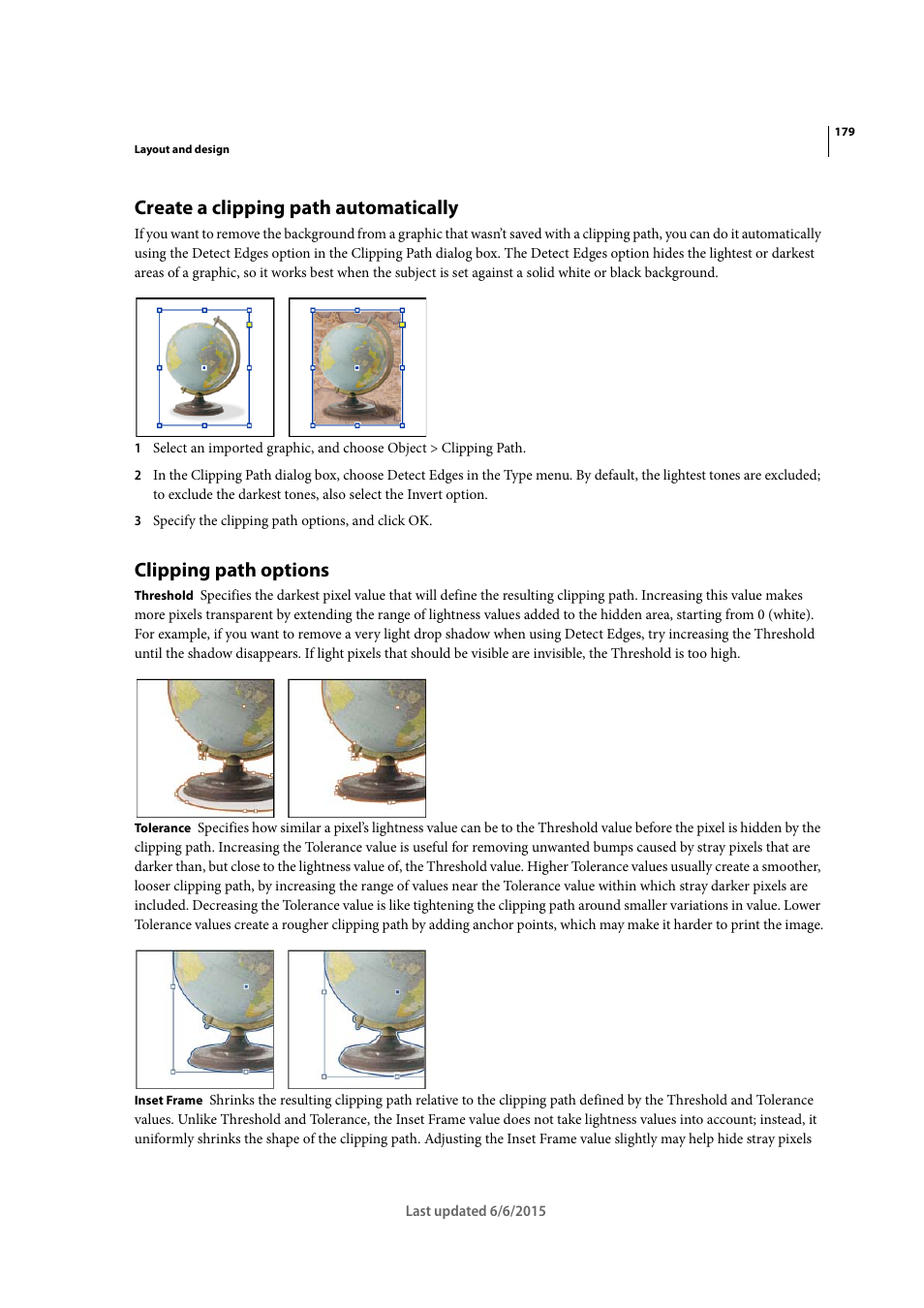 Create a clipping path automatically, Clipping path options | Adobe InDesign CC 2015 User Manual | Page 184 / 643