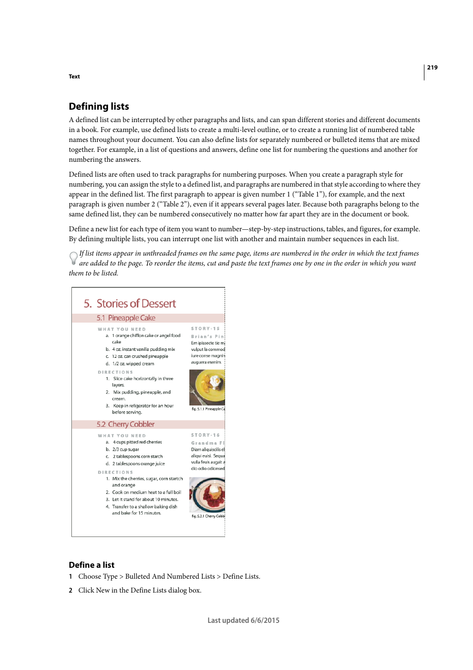 Defining lists, Define a list | Adobe InDesign CC 2015 User Manual | Page 224 / 643