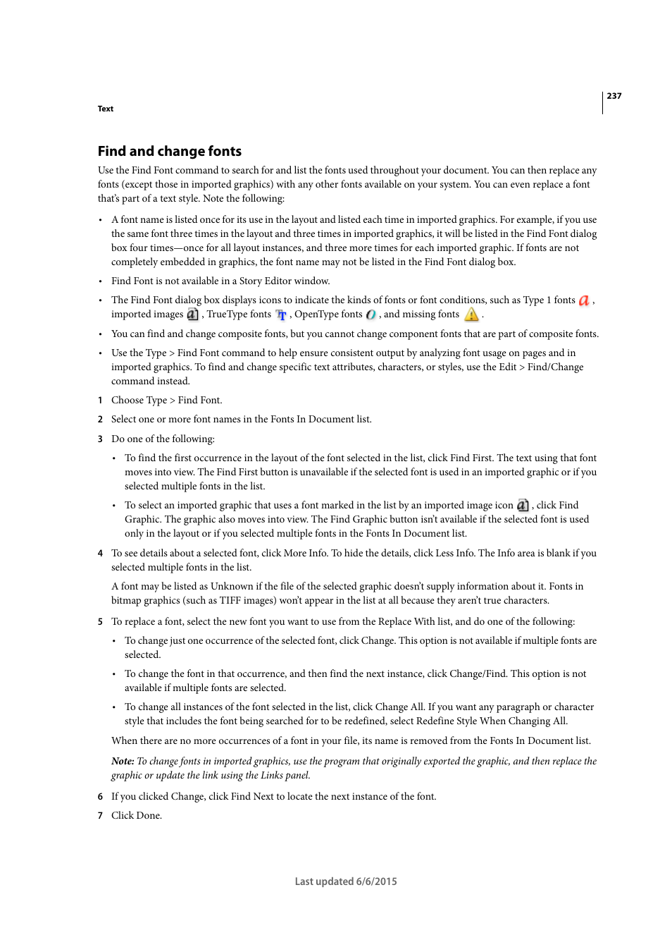 Find and change fonts | Adobe InDesign CC 2015 User Manual | Page 242 / 643
