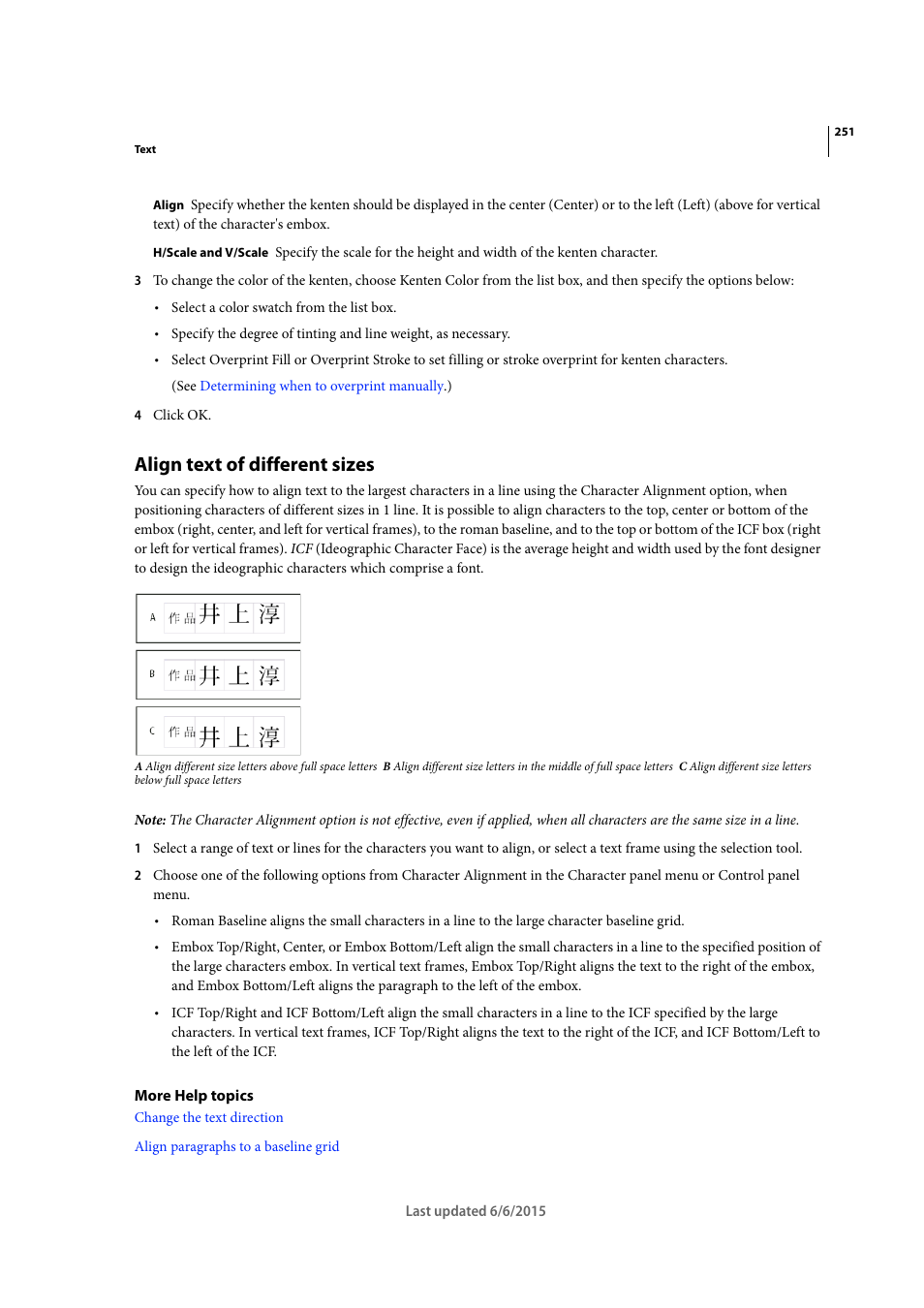 Align text of different sizes, Align, Text of different sizes | Adobe InDesign CC 2015 User Manual | Page 256 / 643