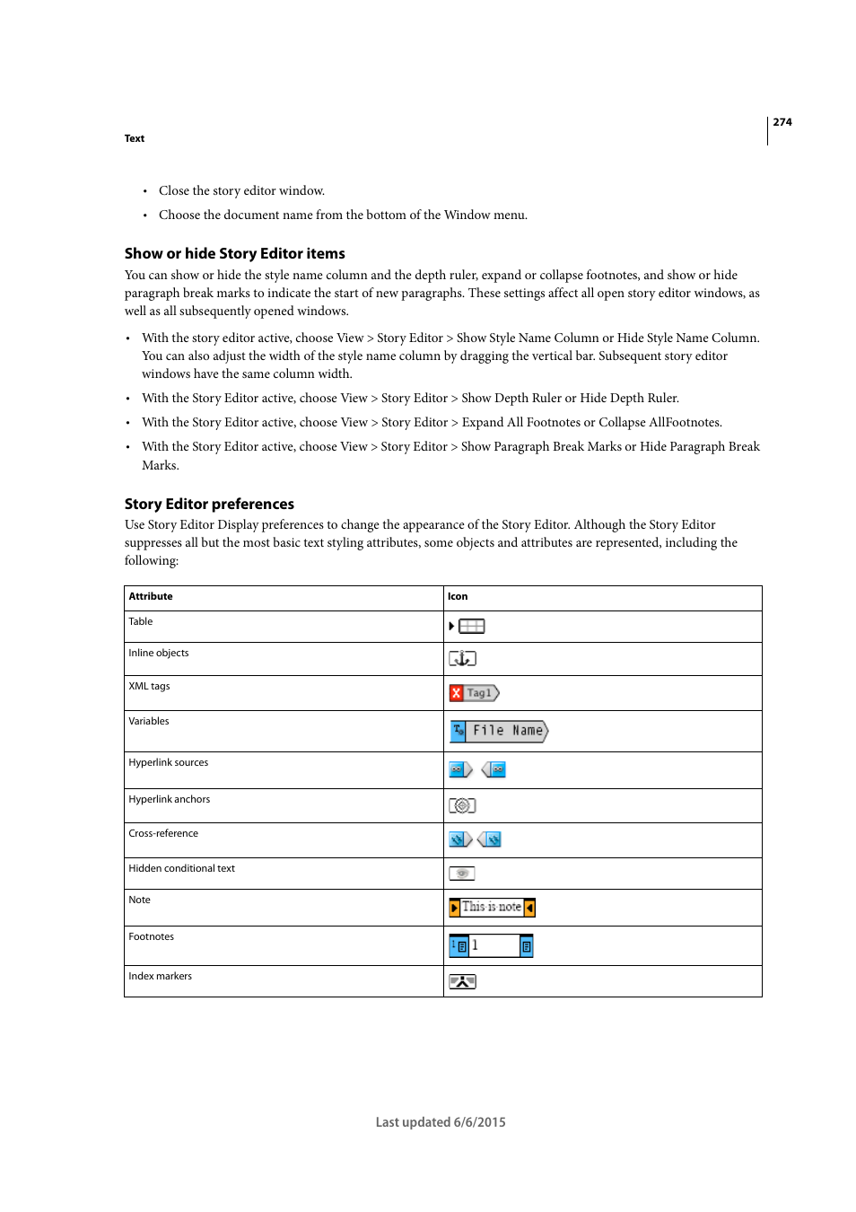 Show or hide story editor items, Story editor preferences | Adobe InDesign CC 2015 User Manual | Page 279 / 643