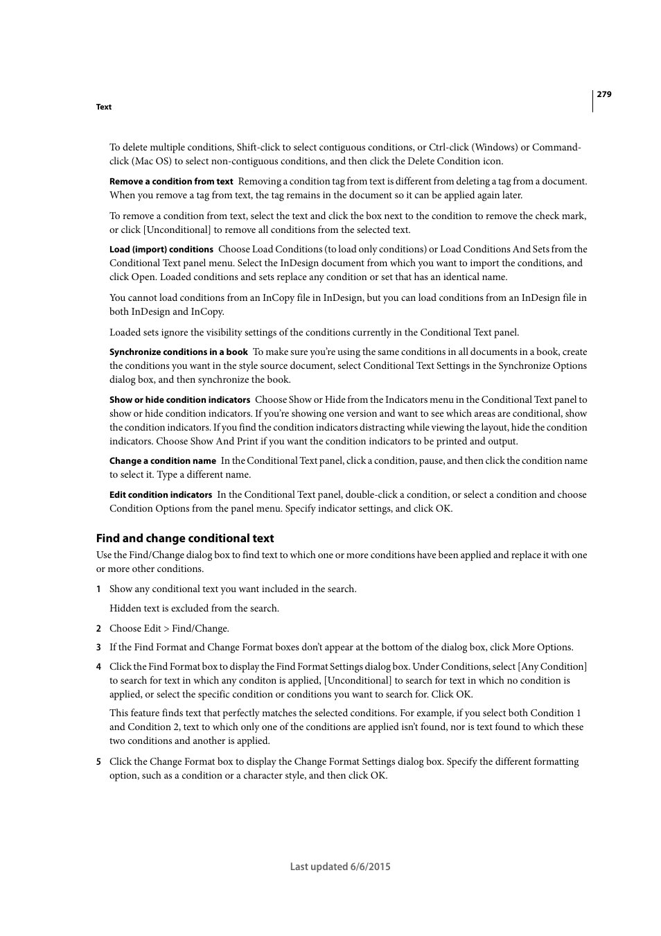 Find and change conditional text | Adobe InDesign CC 2015 User Manual | Page 284 / 643