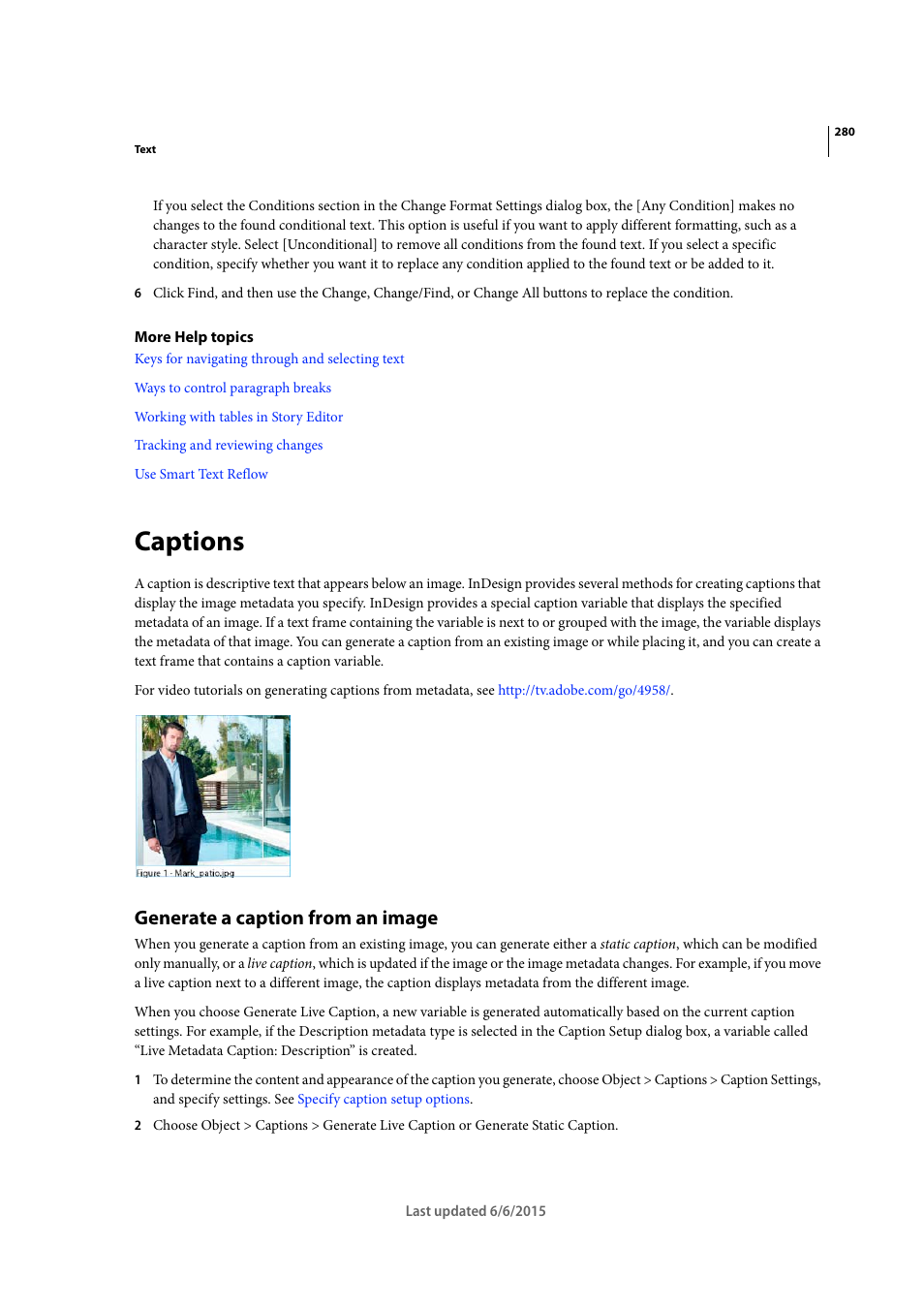 Captions, Generate a caption from an image | Adobe InDesign CC 2015 User Manual | Page 285 / 643