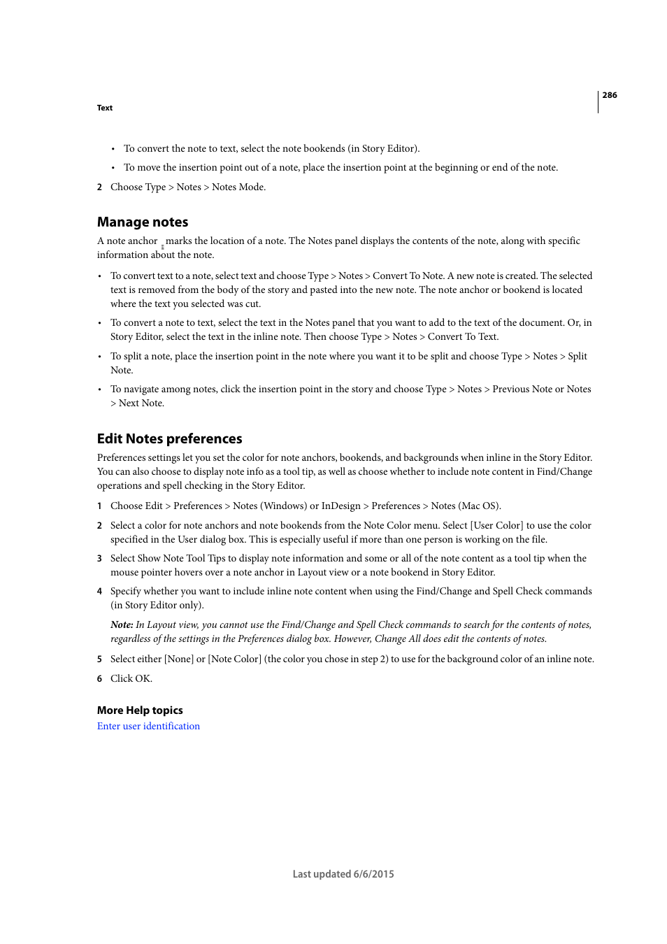 Manage notes, Edit notes preferences | Adobe InDesign CC 2015 User Manual | Page 291 / 643