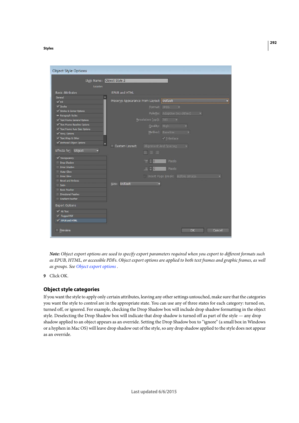 Object style categories | Adobe InDesign CC 2015 User Manual | Page 297 / 643