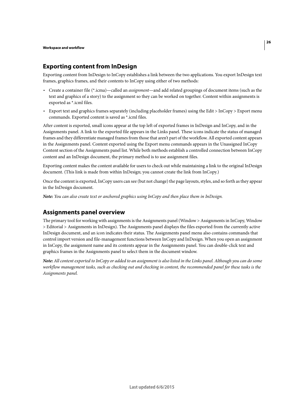 Exporting content from indesign, Assignments panel overview | Adobe InDesign CC 2015 User Manual | Page 31 / 643