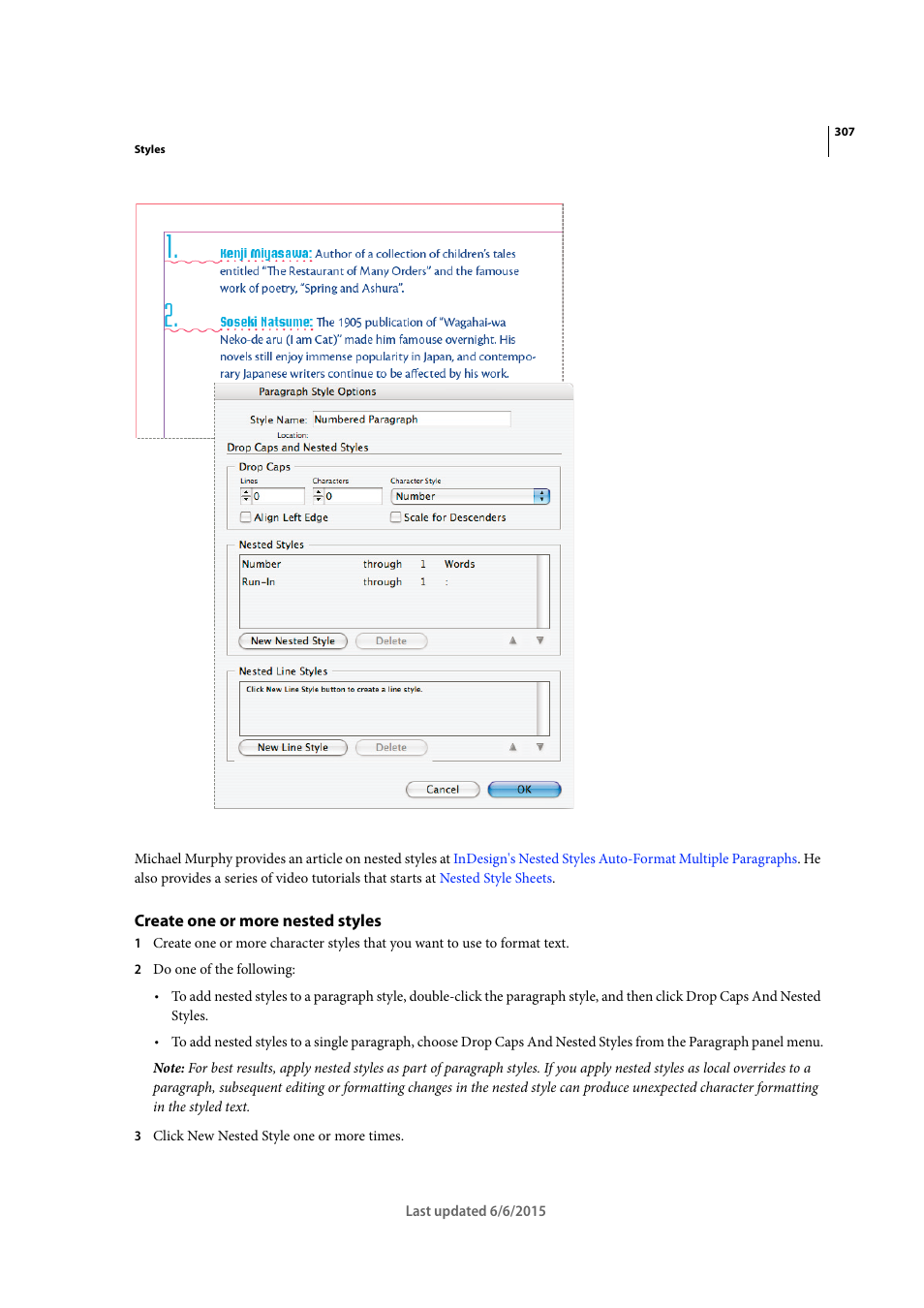 Create one or more nested styles | Adobe InDesign CC 2015 User Manual | Page 312 / 643