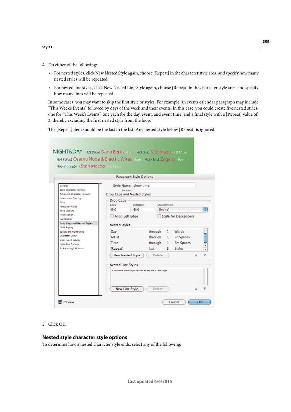 Nested style character style options | Adobe InDesign CC 2015 User Manual | Page 314 / 643