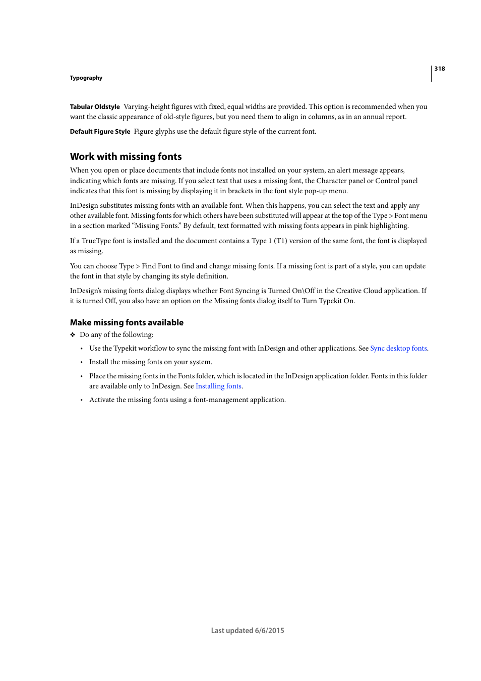 Work with missing fonts, Make missing fonts available | Adobe InDesign CC 2015 User Manual | Page 323 / 643