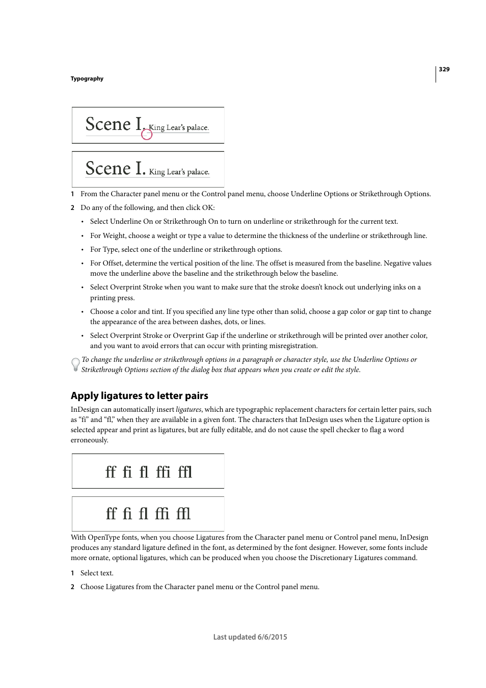 Apply ligatures to letter pairs | Adobe InDesign CC 2015 User Manual | Page 334 / 643