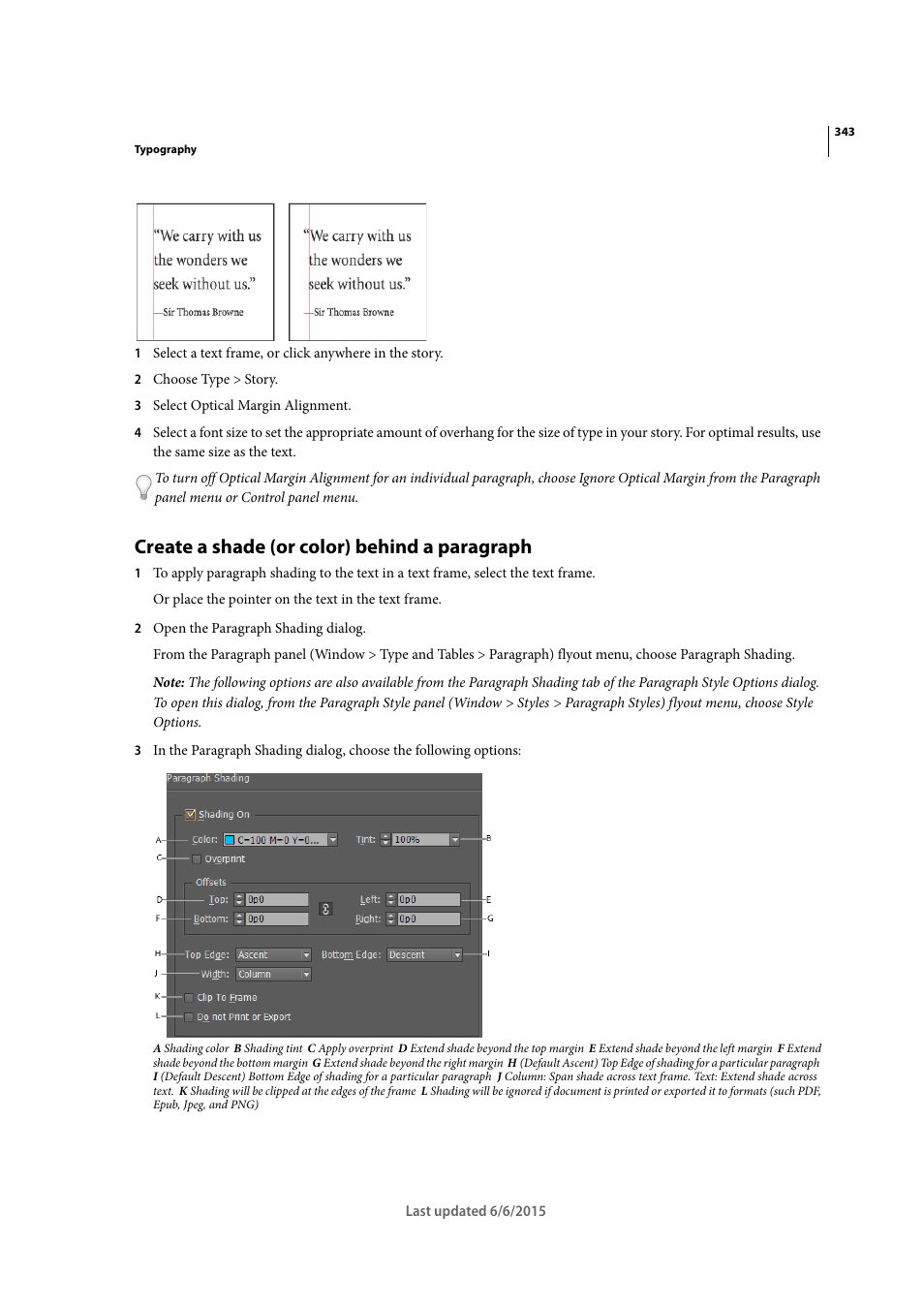 Create a shade (or color) behind a paragraph | Adobe InDesign CC 2015 User Manual | Page 348 / 643