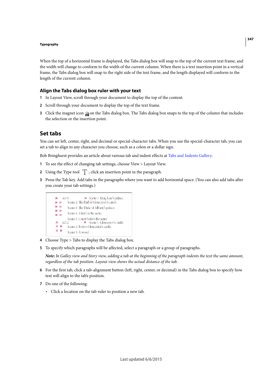 Align the tabs dialog box ruler with your text, Set tabs | Adobe InDesign CC 2015 User Manual | Page 352 / 643