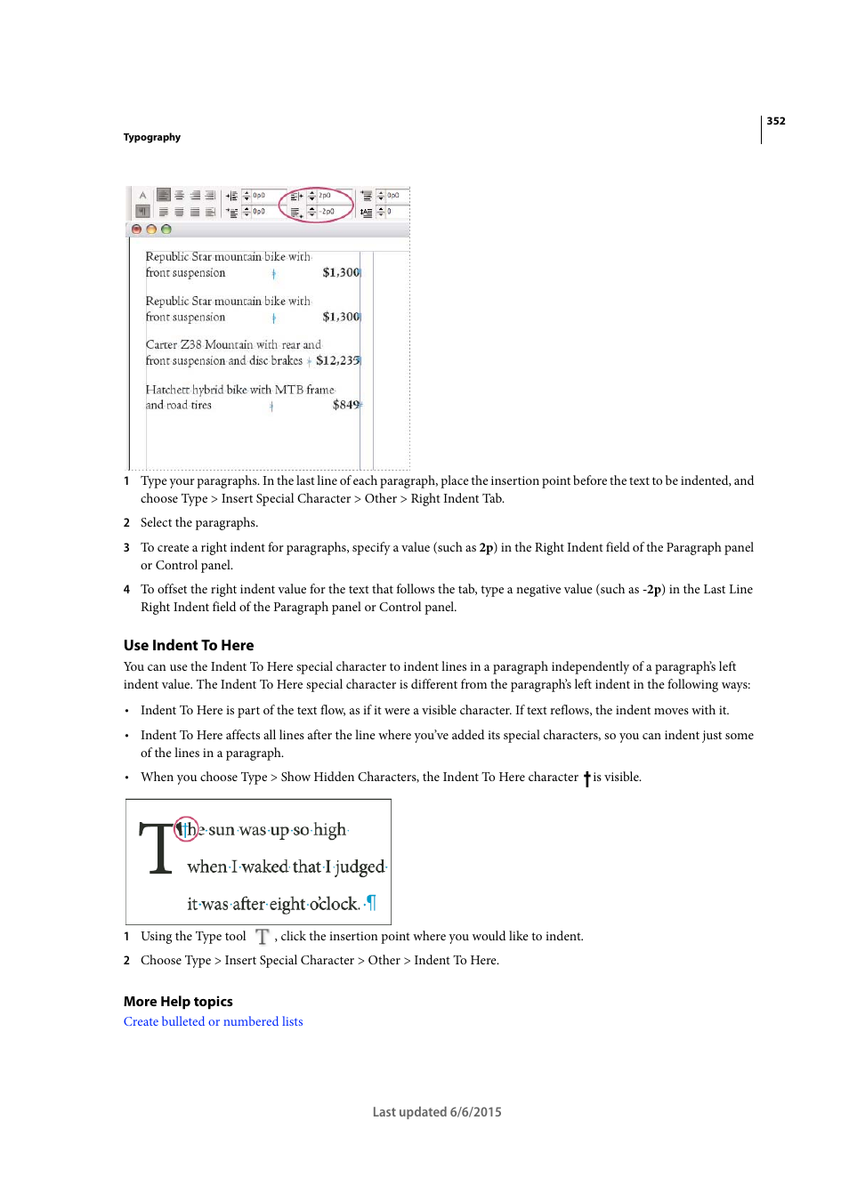 Use indent to here | Adobe InDesign CC 2015 User Manual | Page 357 / 643