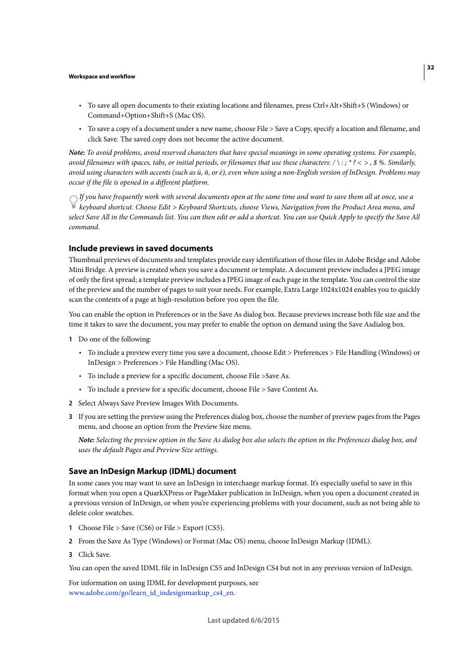 Include previews in saved documents, Save an indesign markup (idml) document | Adobe InDesign CC 2015 User Manual | Page 37 / 643