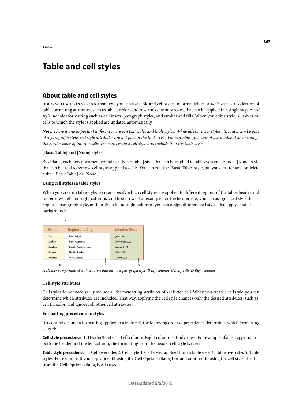 Table and cell styles, About table and cell styles | Adobe InDesign CC 2015 User Manual | Page 372 / 643