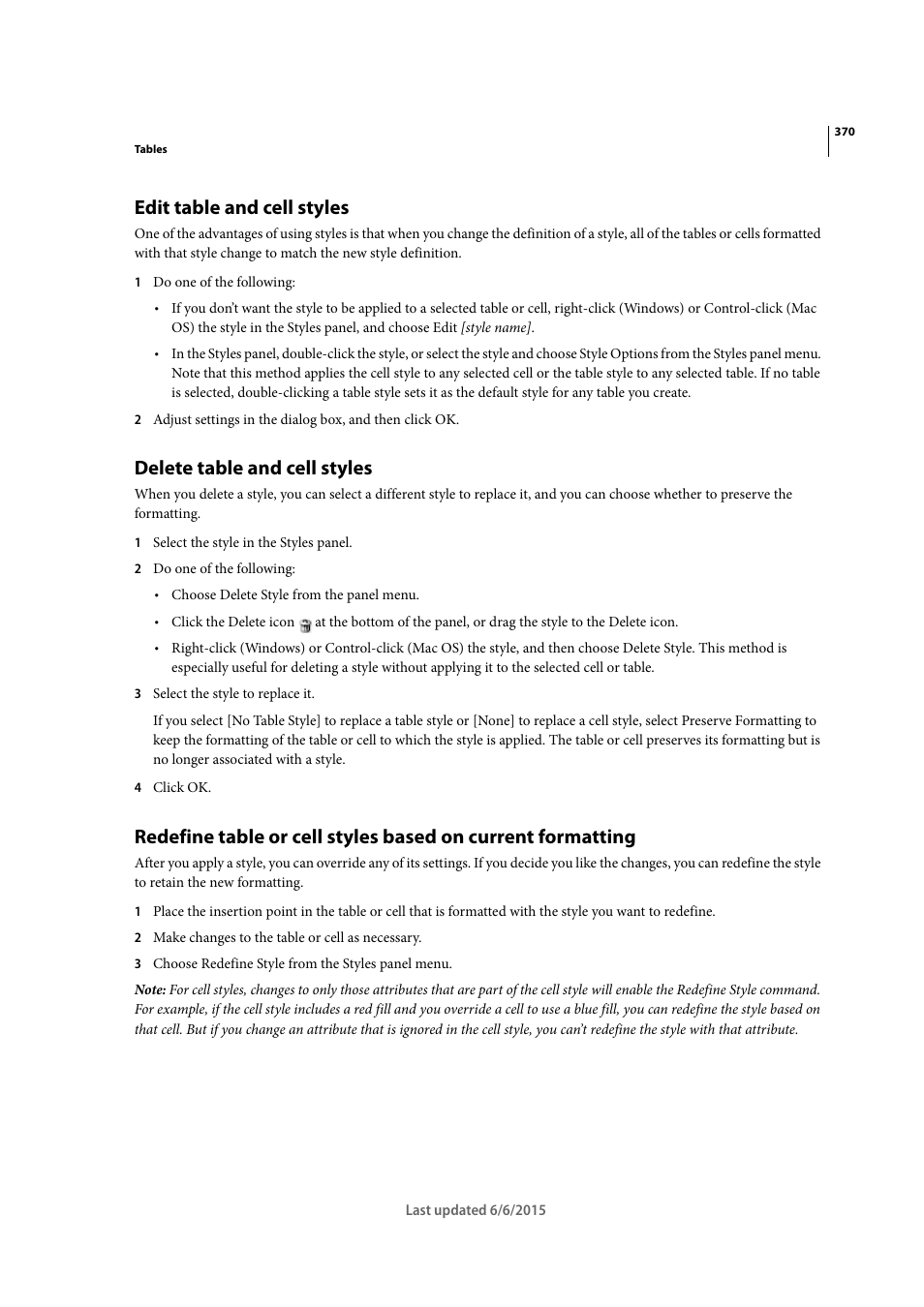 Edit table and cell styles, Delete table and cell styles | Adobe InDesign CC 2015 User Manual | Page 375 / 643