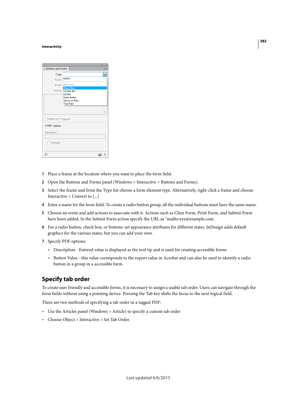 Specify tab order | Adobe InDesign CC 2015 User Manual | Page 387 / 643