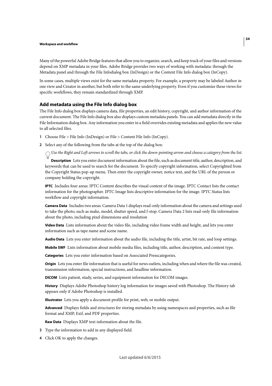 Add metadata using the file info dialog box | Adobe InDesign CC 2015 User Manual | Page 39 / 643