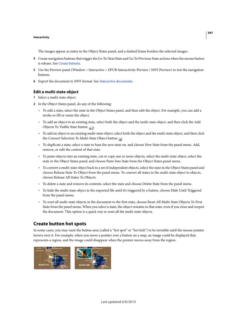 Edit a multi-state object, Create button hot spots, Create | Button hot spots | Adobe InDesign CC 2015 User Manual | Page 402 / 643