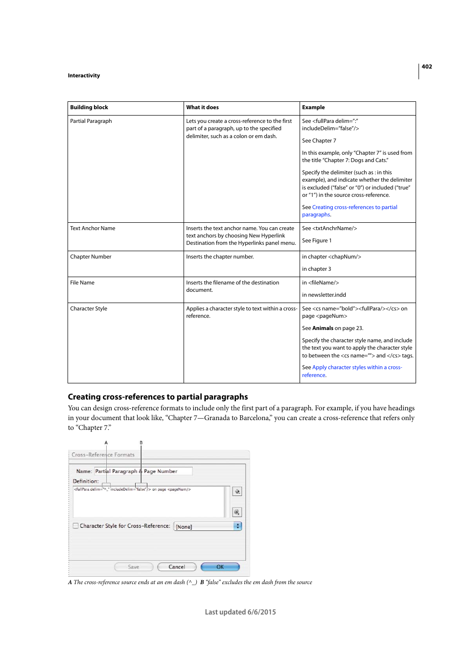 Creating cross-references to partial paragraphs | Adobe InDesign CC 2015 User Manual | Page 407 / 643