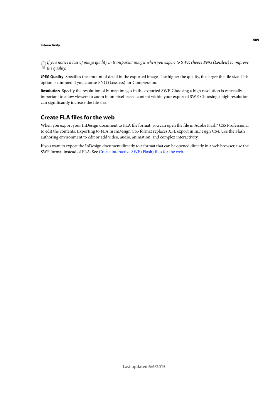 Create fla files for the web | Adobe InDesign CC 2015 User Manual | Page 414 / 643