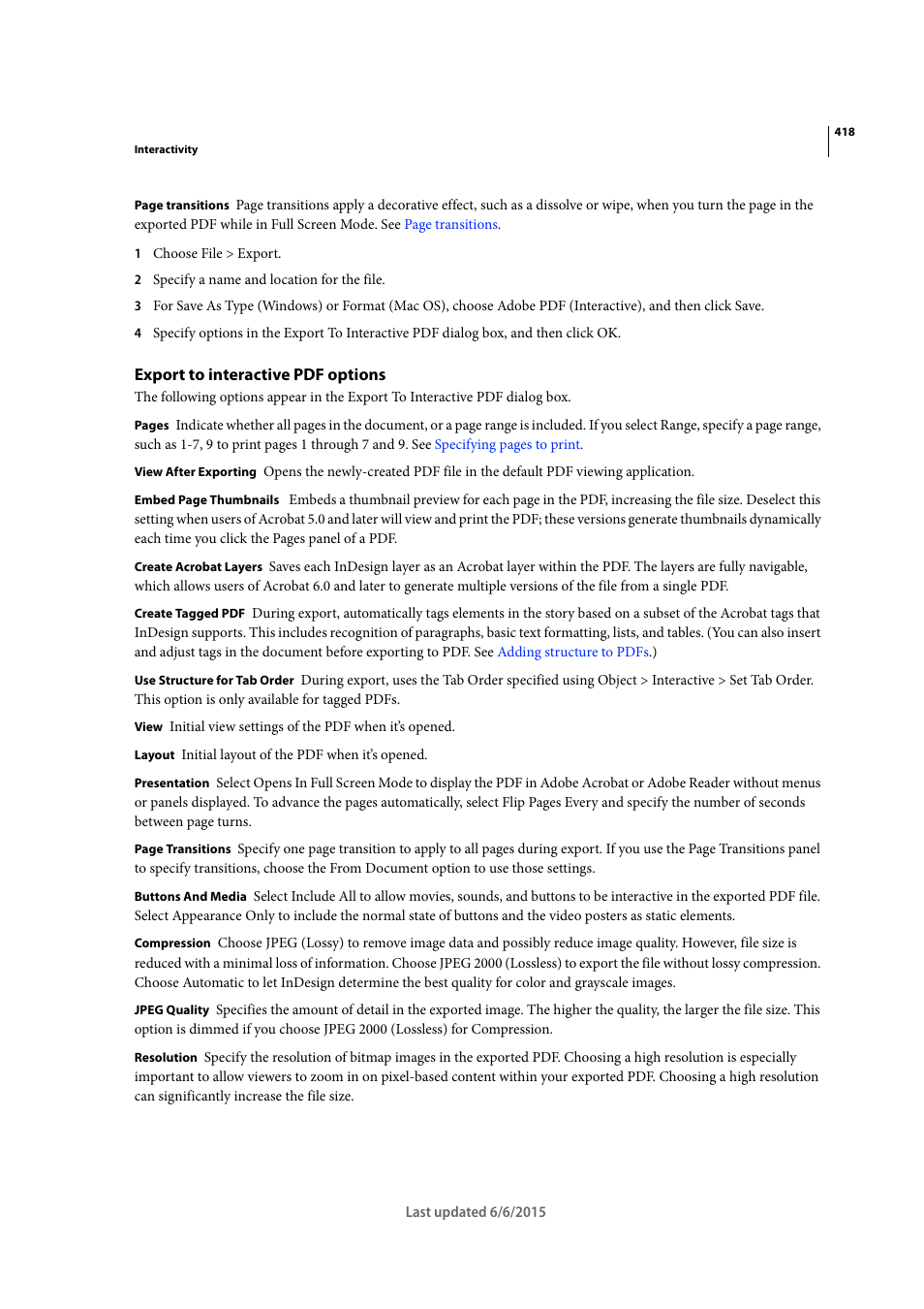 Export to interactive pdf options | Adobe InDesign CC 2015 User Manual | Page 423 / 643