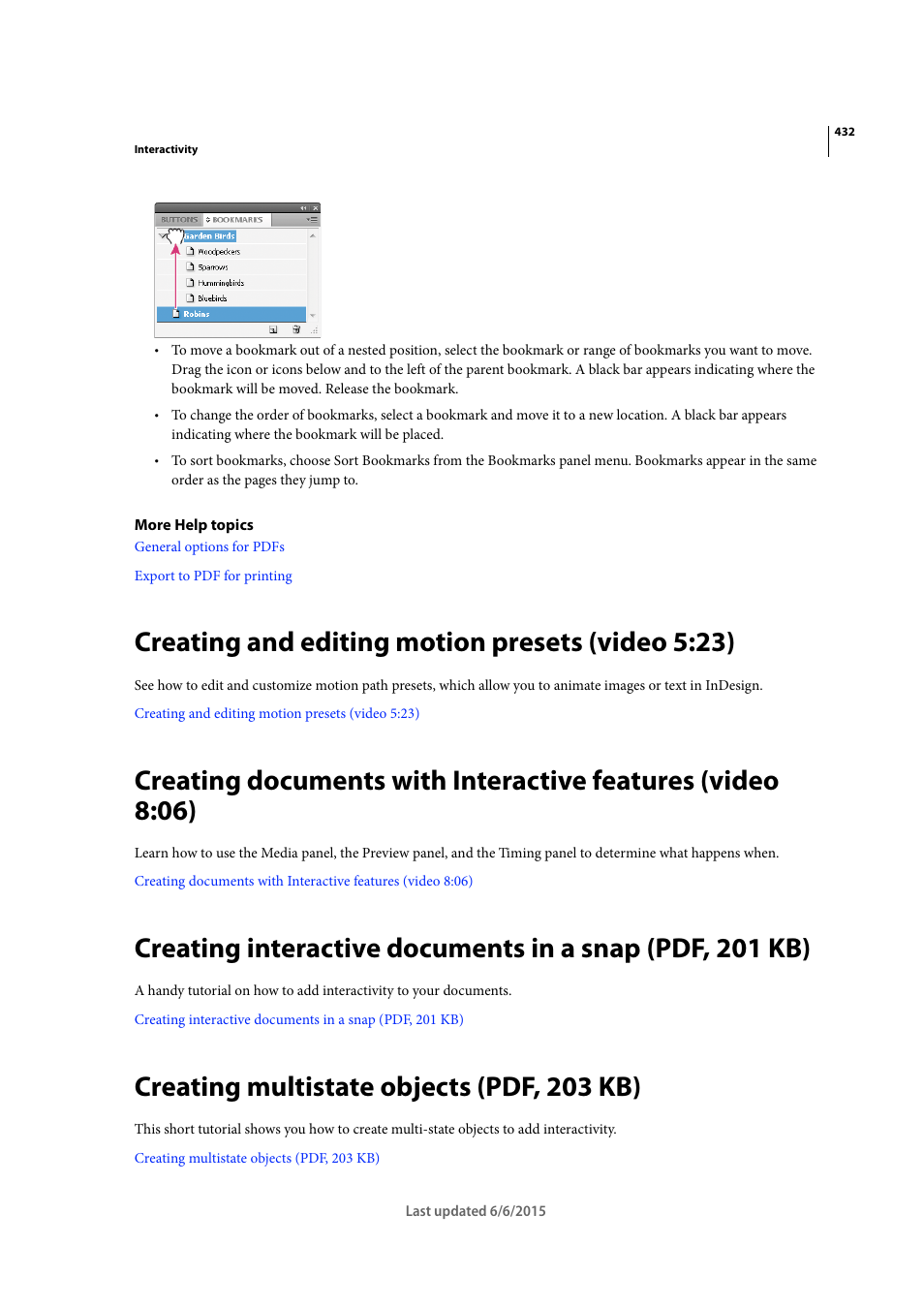 Creating and editing motion presets (video 5:23), Creating multistate objects (pdf, 203 kb) | Adobe InDesign CC 2015 User Manual | Page 437 / 643