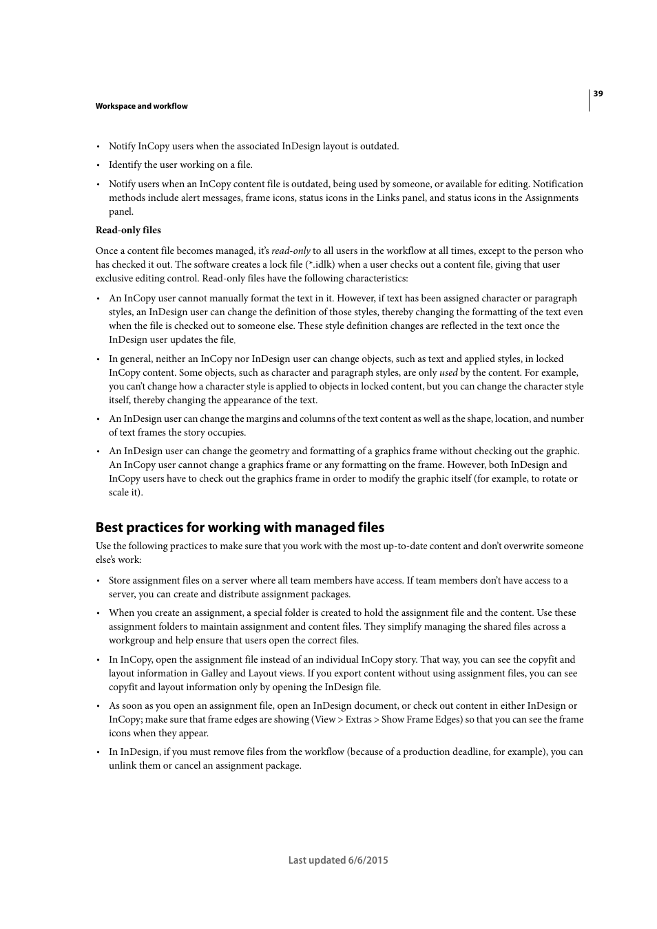 Best practices for working with managed files | Adobe InDesign CC 2015 User Manual | Page 44 / 643