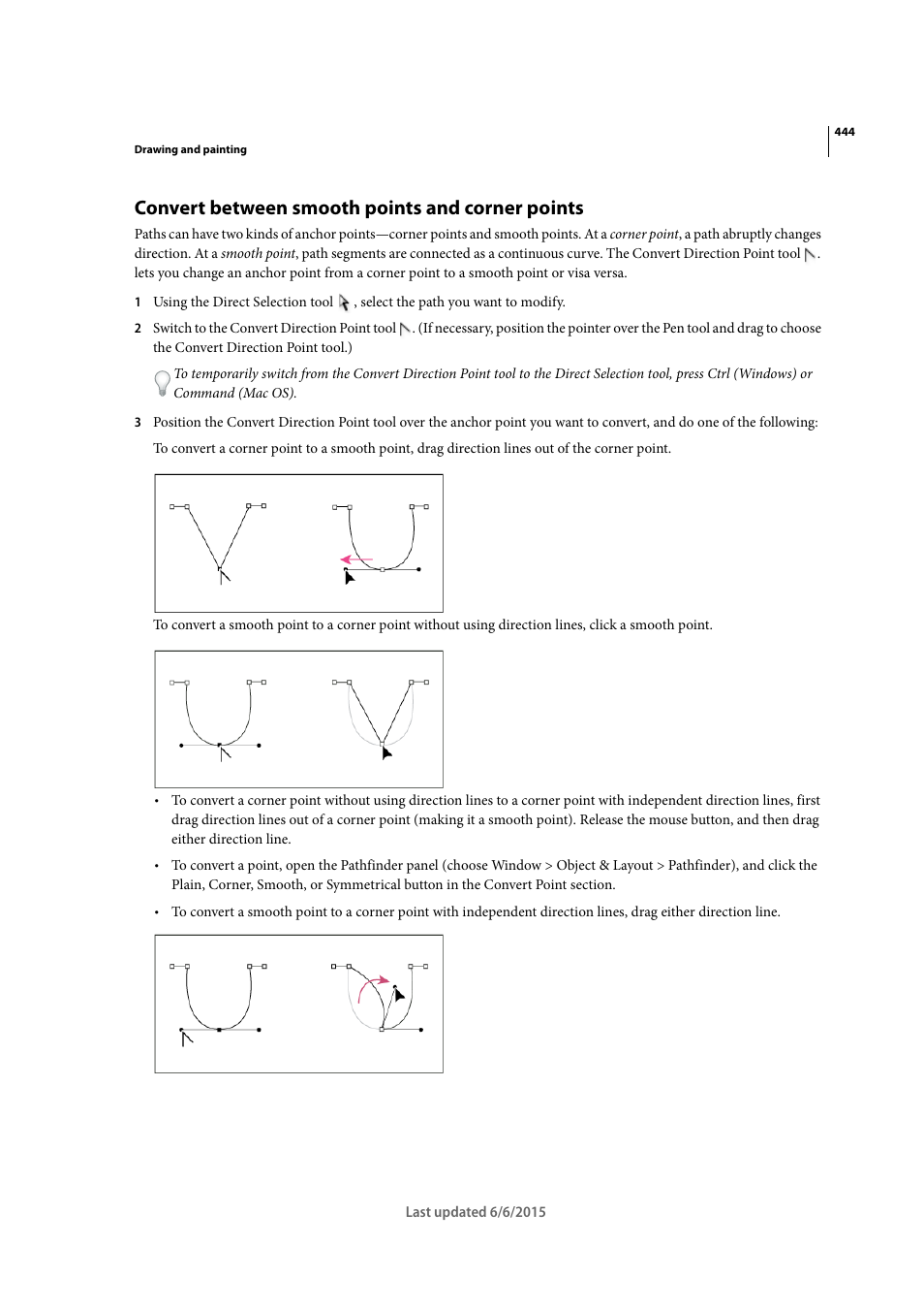 Convert between smooth points and corner points | Adobe InDesign CC 2015 User Manual | Page 449 / 643