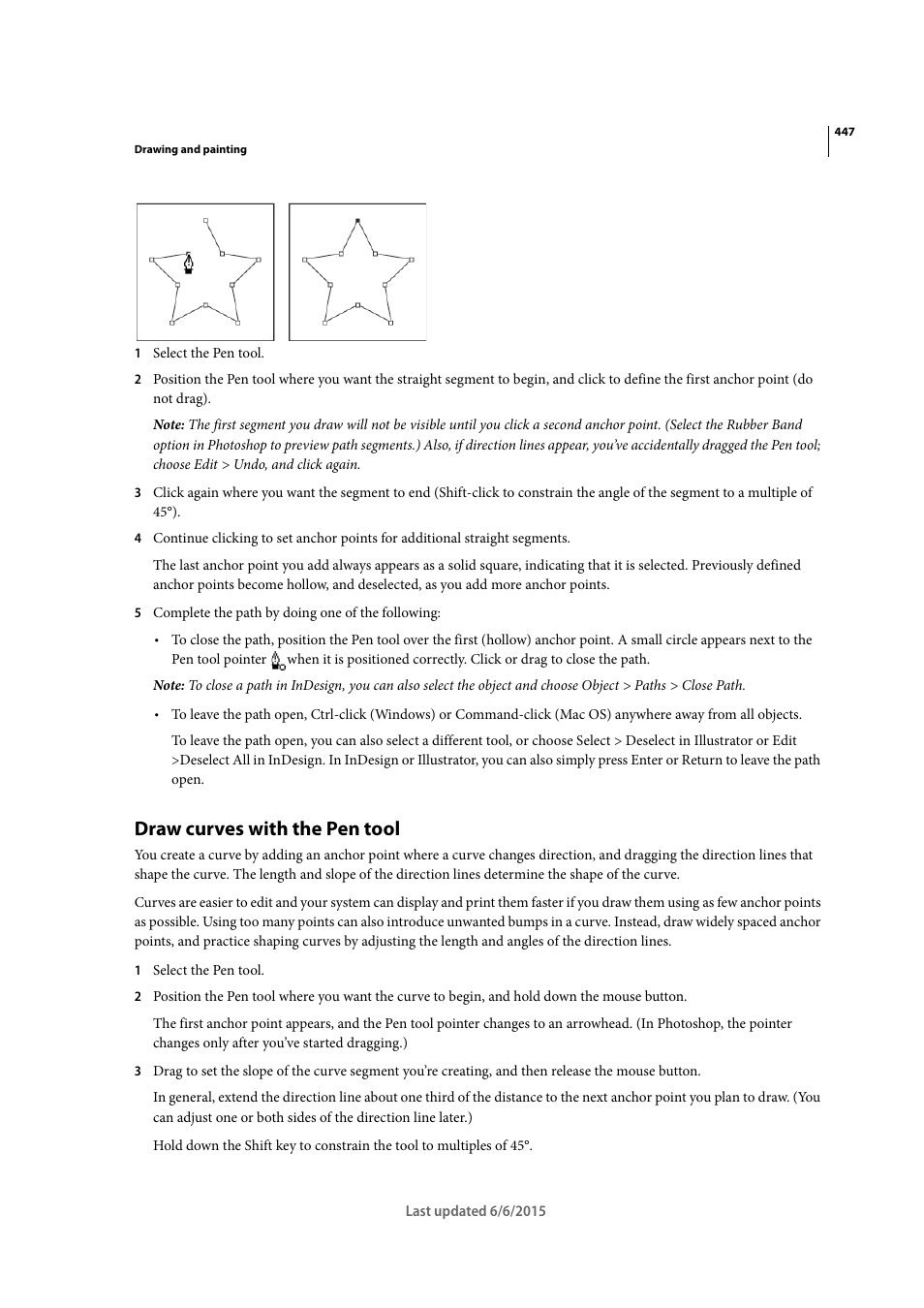 Draw curves with the pen tool | Adobe InDesign CC 2015 User Manual | Page 452 / 643