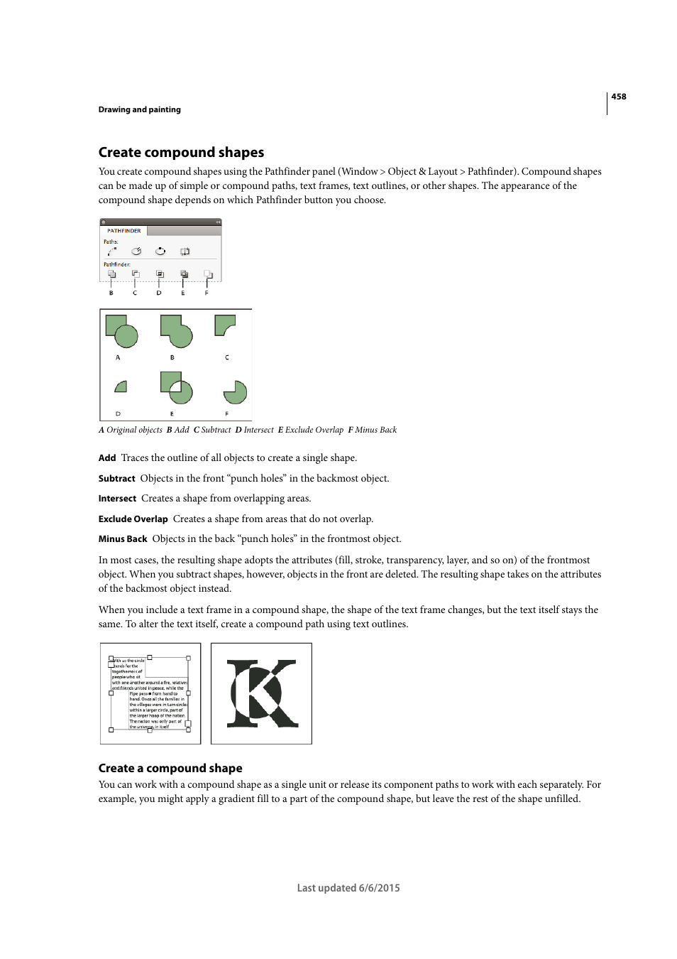 Create compound shapes, Create a compound shape | Adobe InDesign CC 2015 User Manual | Page 463 / 643