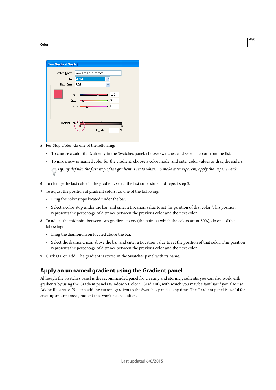 Apply an unnamed gradient using the gradient panel | Adobe InDesign CC 2015 User Manual | Page 485 / 643