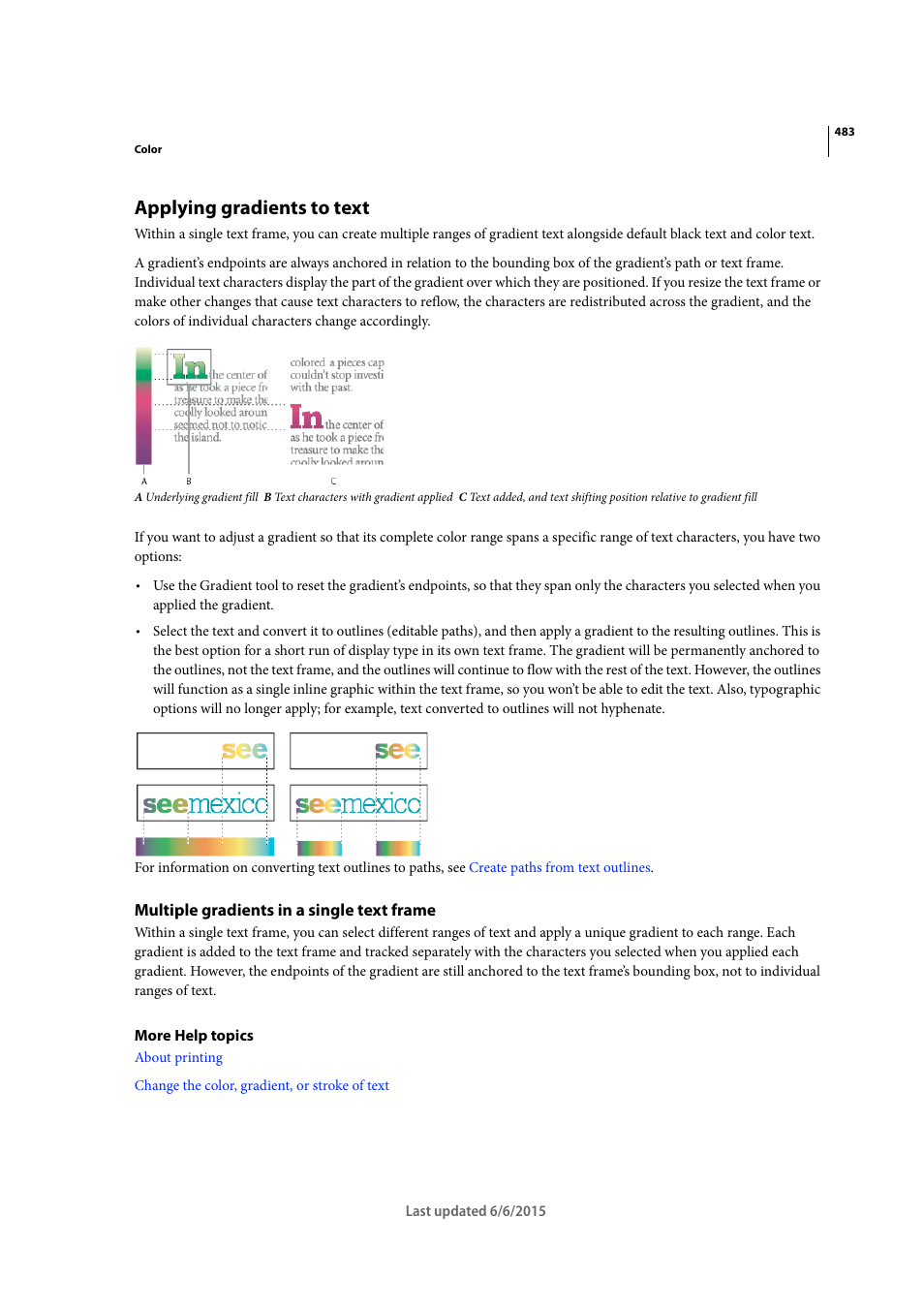 Applying gradients to text, Multiple gradients in a single text frame | Adobe InDesign CC 2015 User Manual | Page 488 / 643