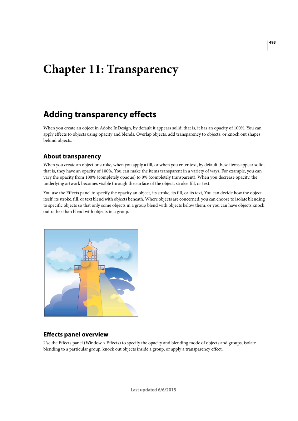 Chapter 11: transparency, Adding transparency effects, About transparency | Effects panel overview | Adobe InDesign CC 2015 User Manual | Page 498 / 643