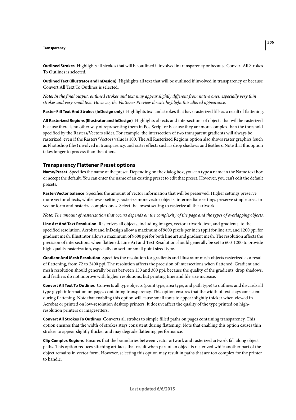 Transparency flattener preset options | Adobe InDesign CC 2015 User Manual | Page 511 / 643