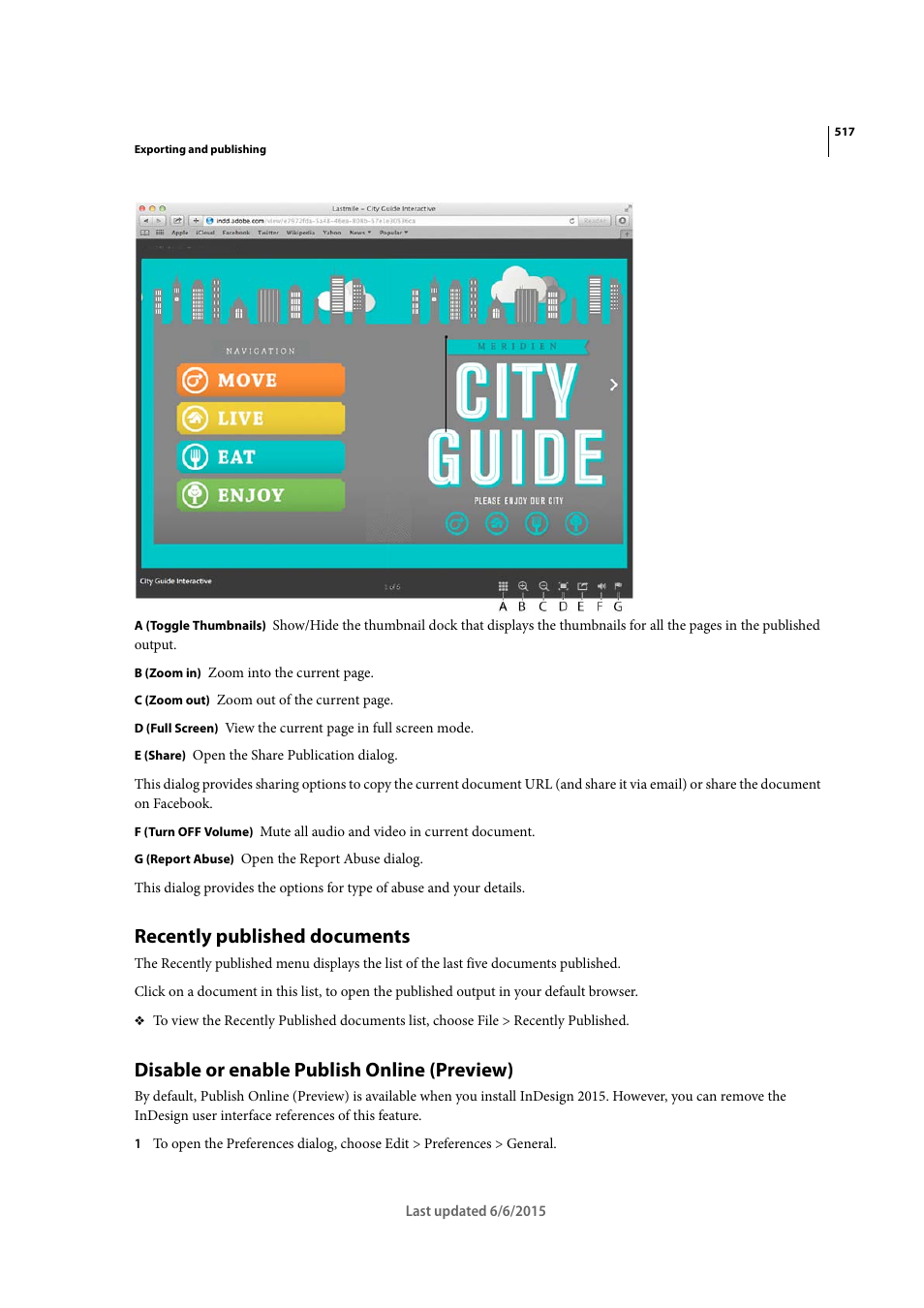Recently published documents, Disable or enable publish online (preview) | Adobe InDesign CC 2015 User Manual | Page 522 / 643