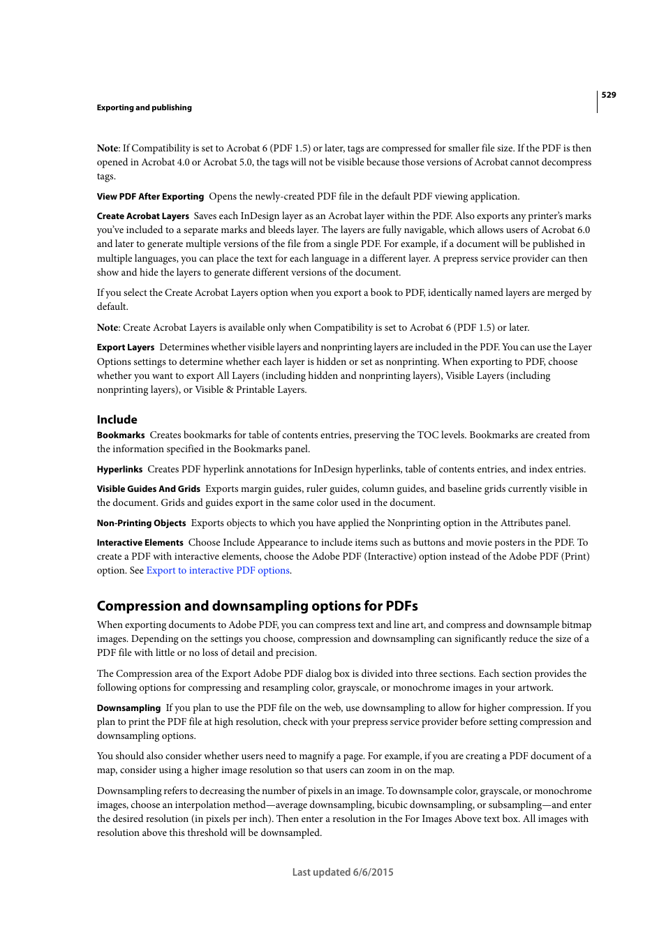 Include, Compression and downsampling options for pdfs | Adobe InDesign CC 2015 User Manual | Page 534 / 643