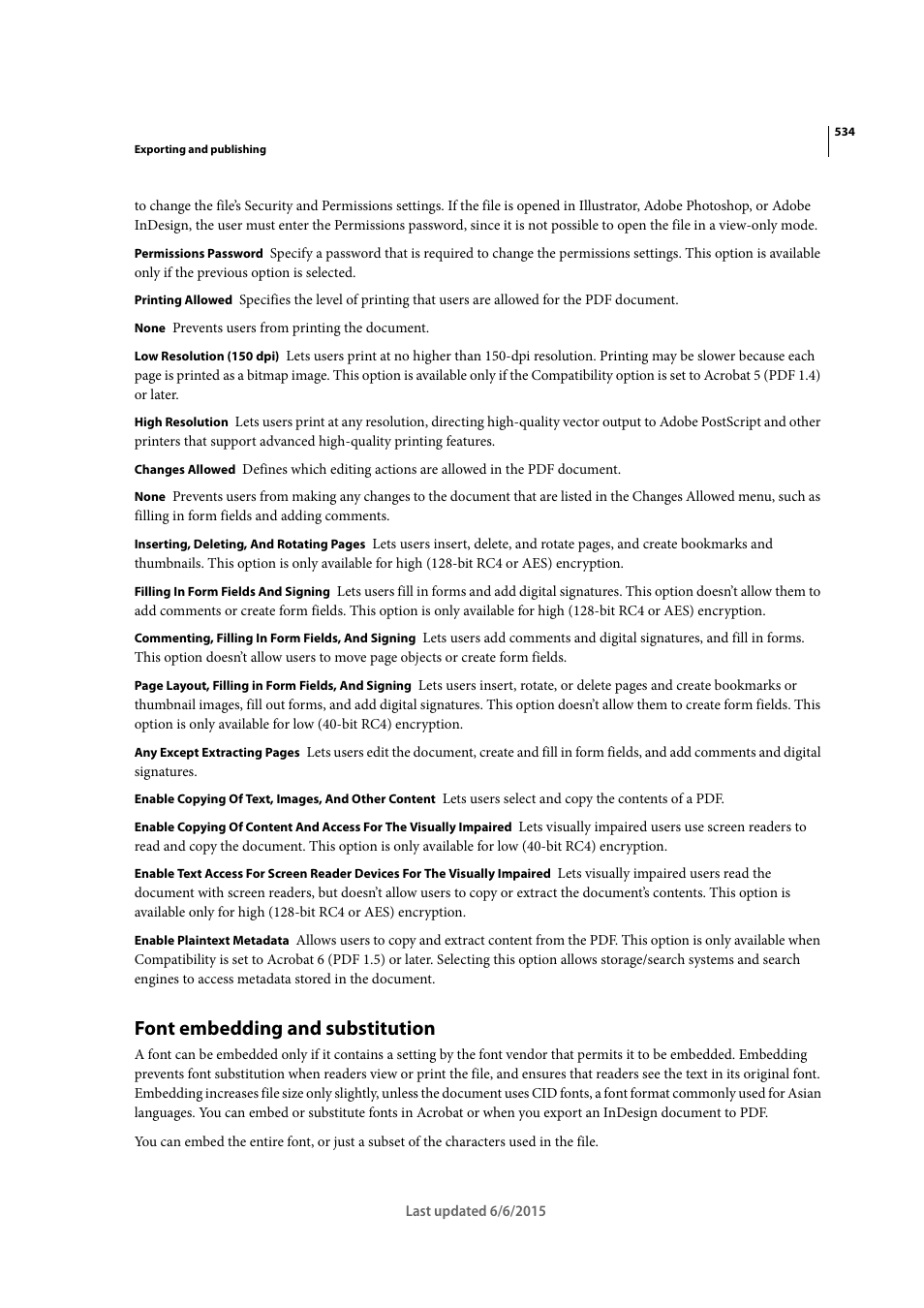 Font embedding and substitution | Adobe InDesign CC 2015 User Manual | Page 539 / 643